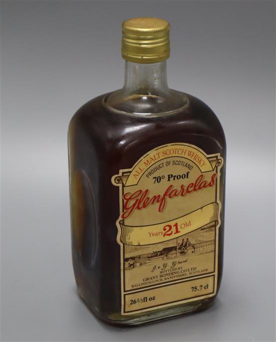 Glenfarclas 21 Years Old All Malt Scotch Whisky, 70% Proof, 75.5cl, in older style square bottle
